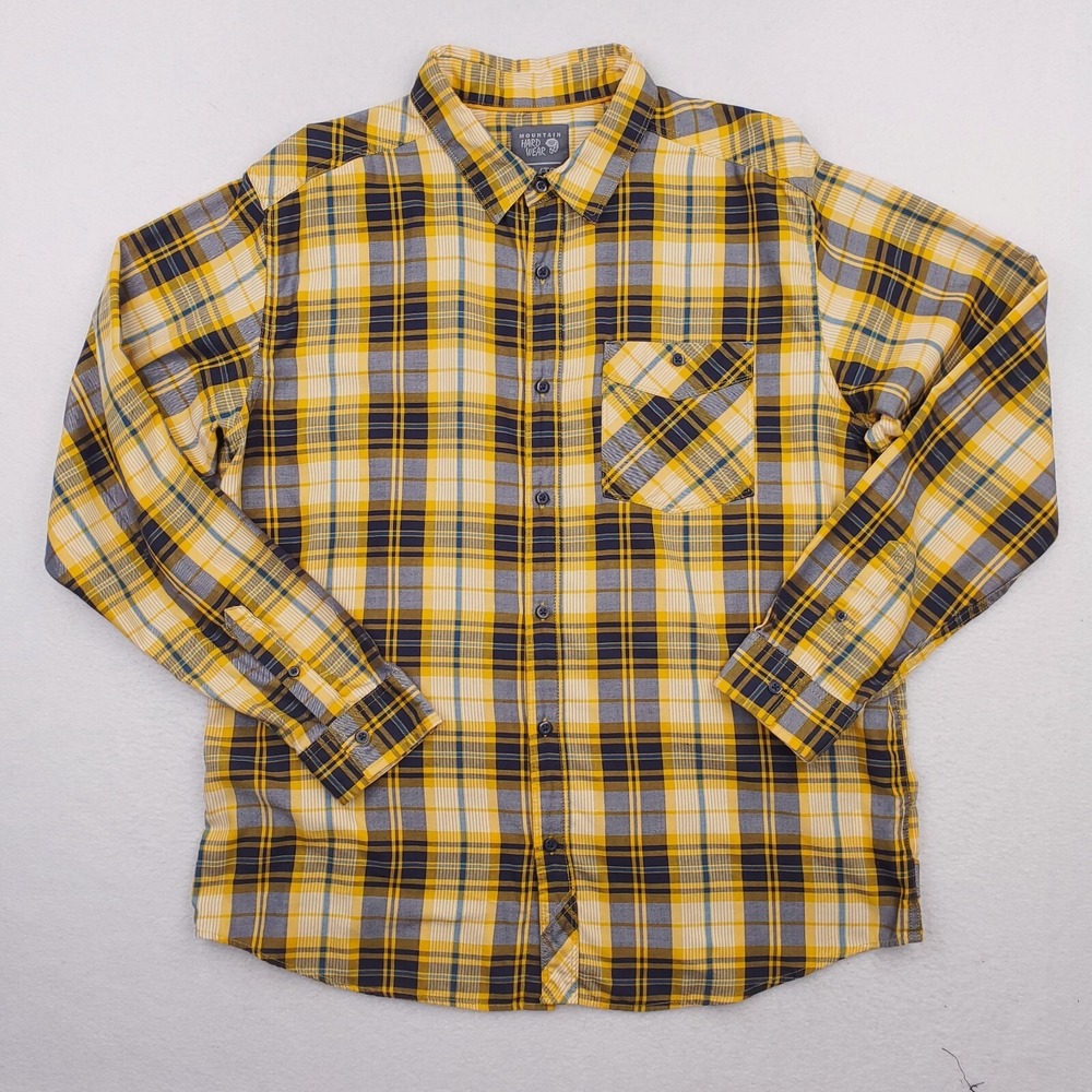 Moutain Hardwear Shirt Mens Extra Large Yellow Blue Plaid Tartan Outdoor Preppy